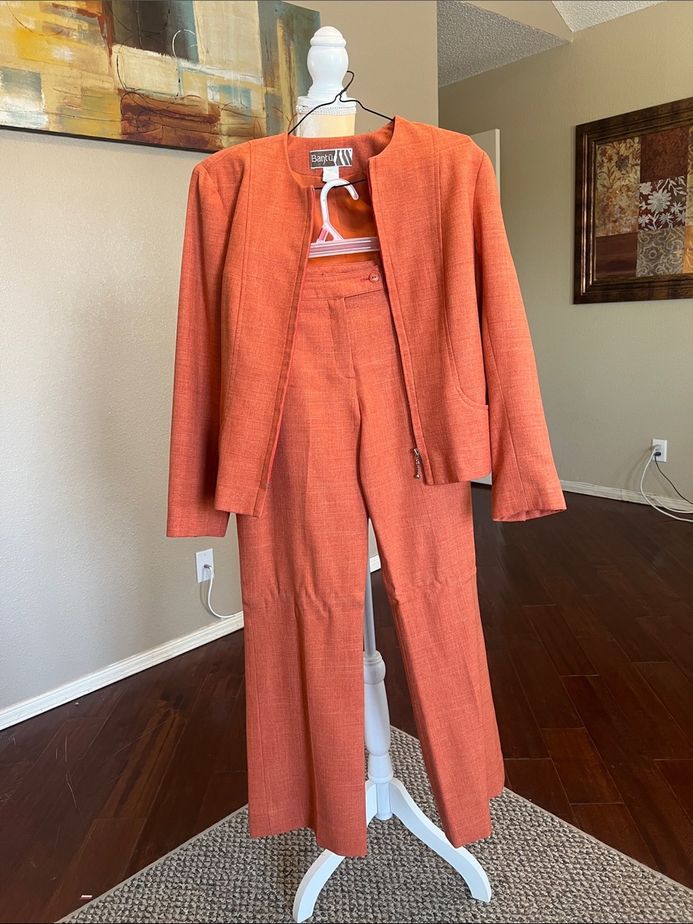 Orange Collarless Women's Pantsuit